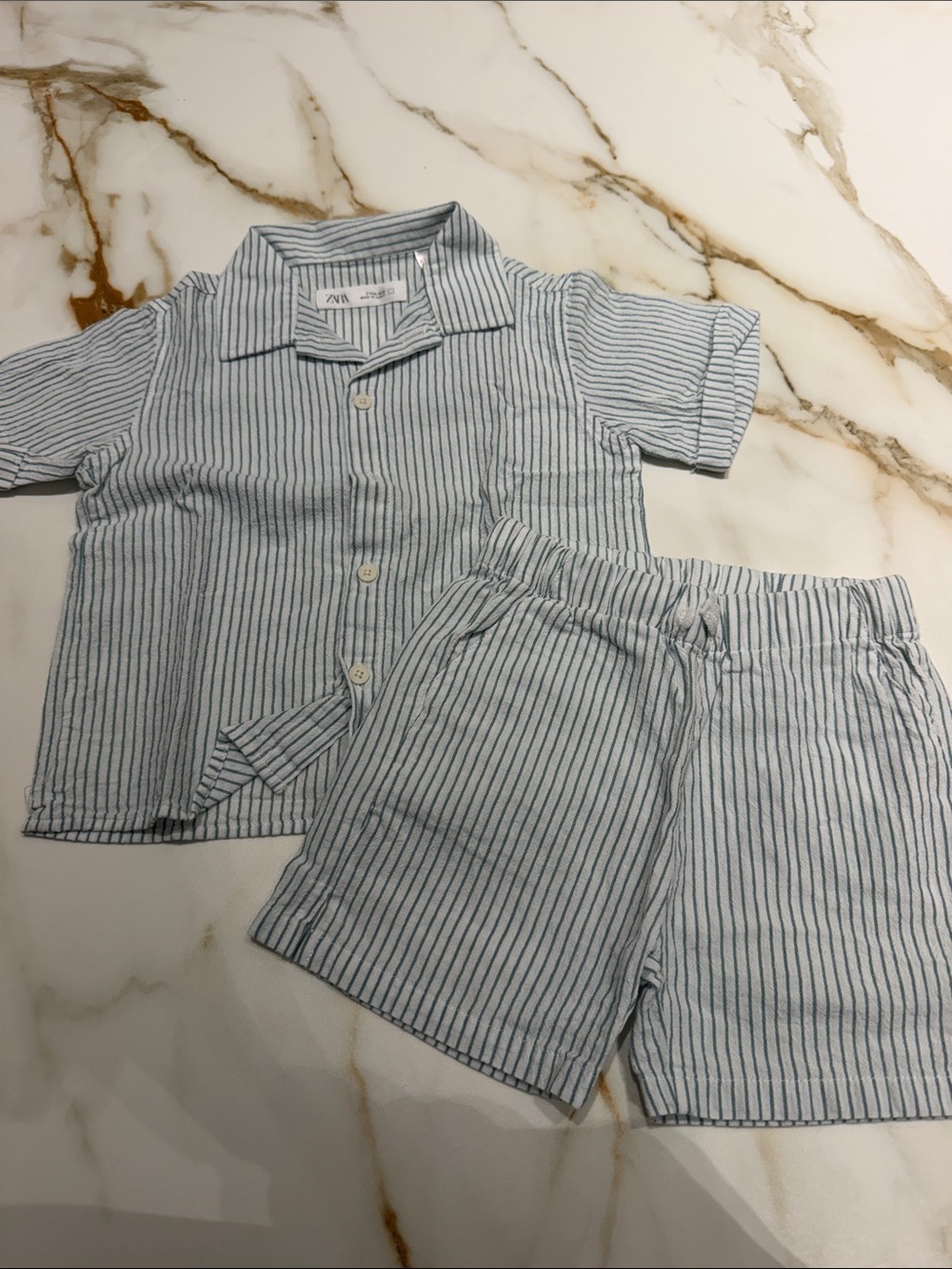 Zara Kids Blue & White Striped Short Pajama Set 2yr